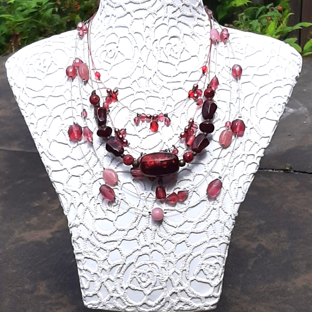Set of 3 Pink/Red Wine Necklaces